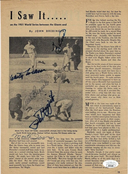 Signed baseball article featuring 1951 Giants Yankees World Series JSA Auto 5 Sigs