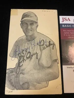 Signed vintage Johnny Pesky post card dated and postmarked from Temple TX JSA Auto