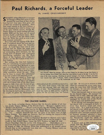 Vintage newspaper article featuring Paul Richards White Sox in a sport magazine page