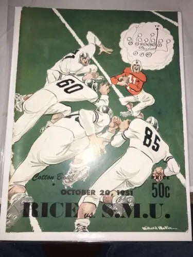 Vintage 1951 Rice University Owls SMU Mustangs Football Program for collectors of football cards