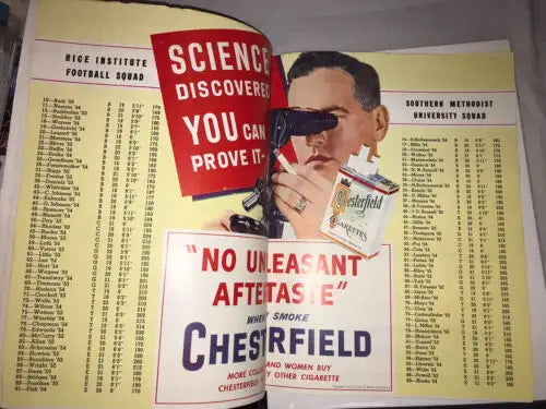 Vintage Chesterfield cigarette advertisement on 1951 Rice University Owls Football Program