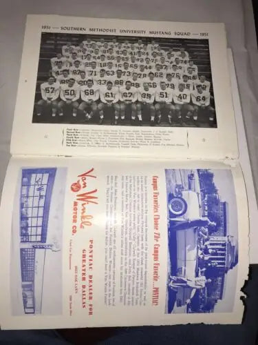 Vintage Southern Methodist University yearbook featured in 1951 Football Program collectible