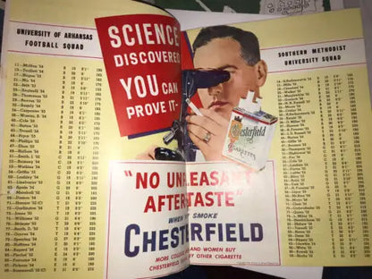 Vintage football program for the 1951 Cotton Bowl featuring a cigarette advertisement