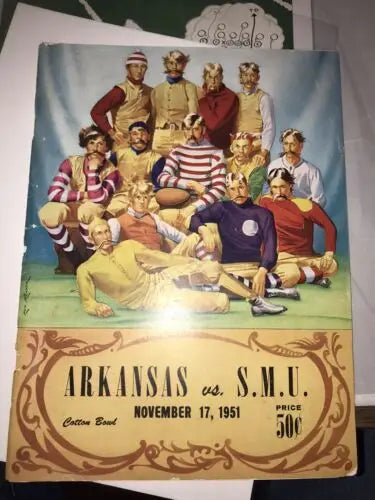 Vintage Arkansas vs S.M.U. Cotton Bowl football program for collectors and trading cards