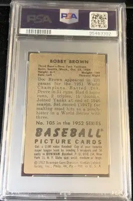 Encased Bobby Brown baseball card featuring New York Yankees autograph and PSA 3 grade