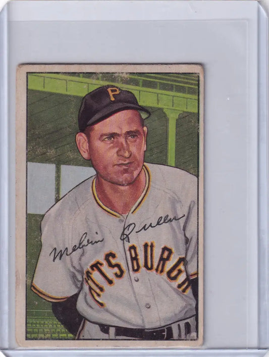 1952 Bowman Baseball #171 Mel Queen card featuring Pittsburgh Pirates pitcher