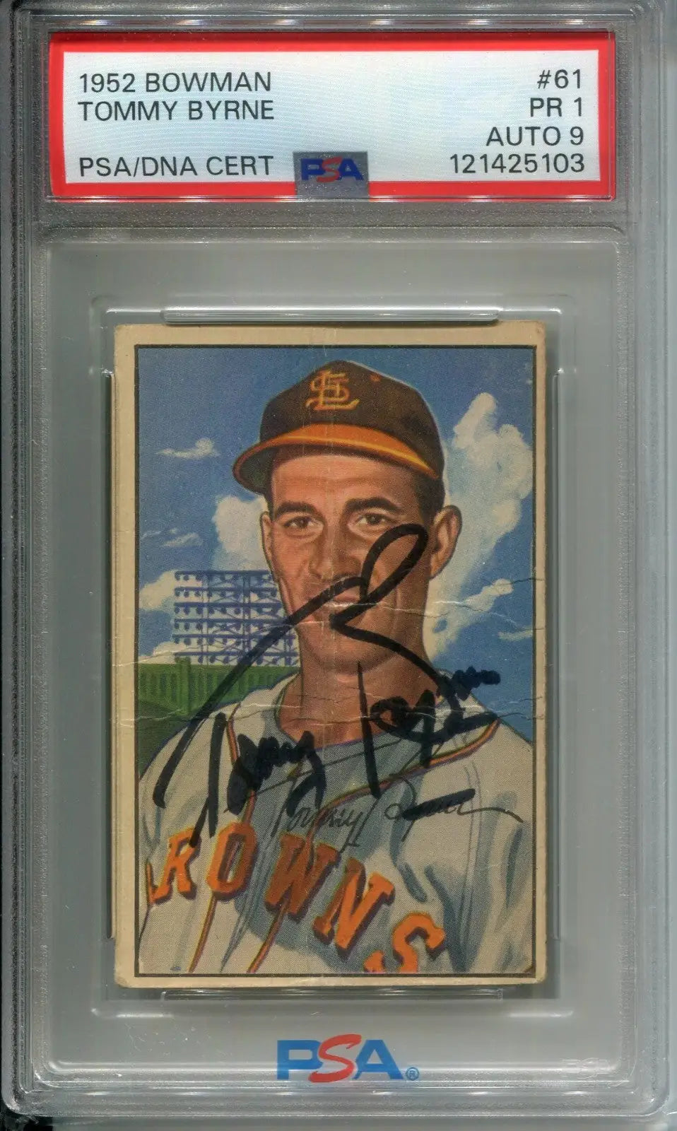 1952 Bowman Tommy Byrne #61 PSA 1 DNA 8 Signed Auto St. Louis Browns - Baseball Card Single