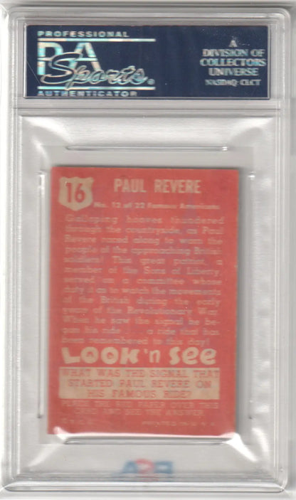 Graded Paul Revere trading card from 1952 Look N See series, PSA 5