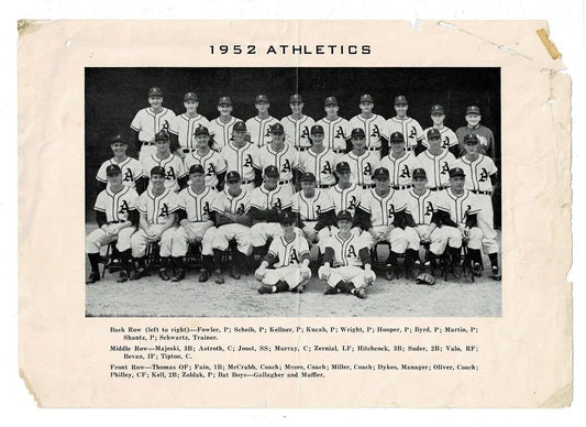 1952 Philadelphia Athletics 7x10 team photo showcasing classic baseball history