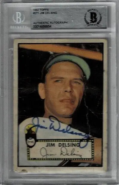 Autographed 1952 Topps #271 Detroit Tigers Jim Delsing baseball card, Jim Delsing auto