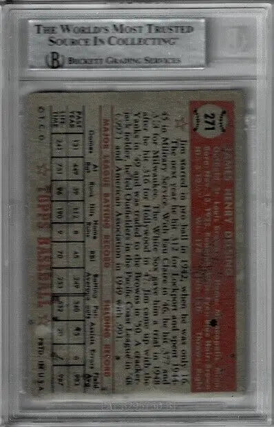 Graded baseball card of 1952 Topps #271 Detroit Tigers Jim Delsing Auto Signed D.2006