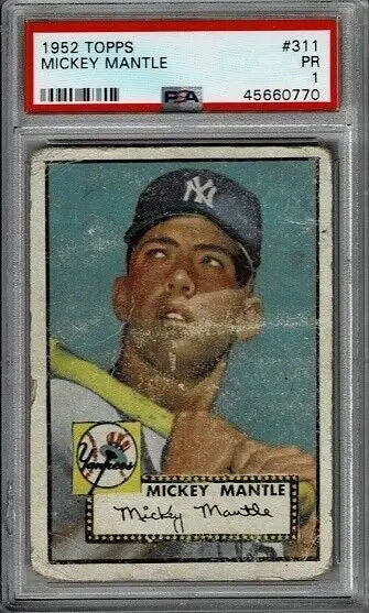 Graded 1952 Topps Mickey Mantle Rookie Card PSA 1 New York Yankees for collectors