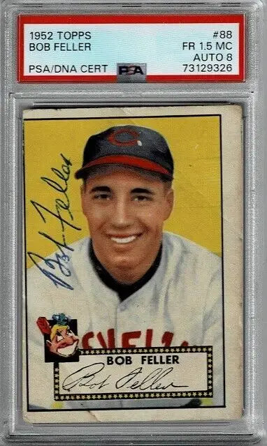 Graded 1952 Topps #88 Bob Feller PSA DNA 8 Signed Autographed HOF Baseball Card