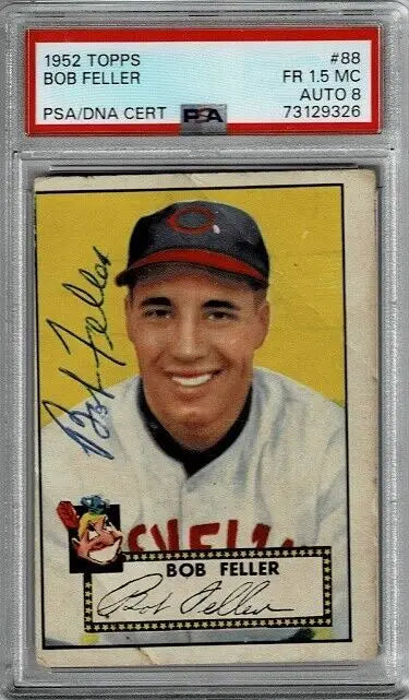 Graded Bob Feller PSA DNA 8 signed autographed HOF baseball card from 1952 Topps