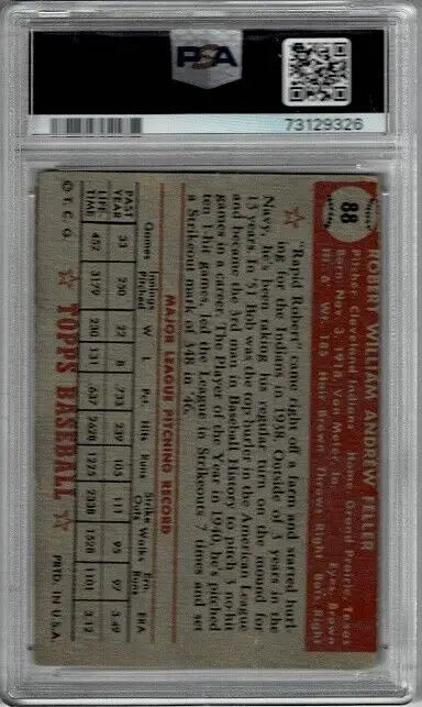 Graded 1952 Topps #88 Bob Feller PSA DNA 8 Signed Autographed HOF Indians baseball card