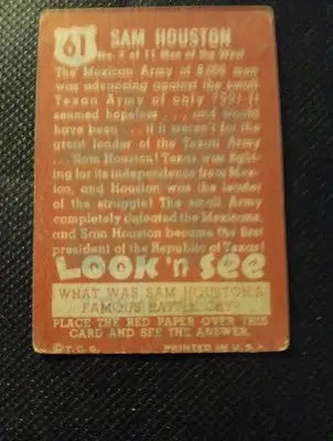 1952 Topps Look N See - Sam Houston #61. VG+ - Non-Sports Card Single