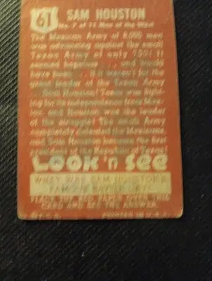 1952 Topps Look N See - Sam Houston #61. VG+ - Non-Sports Card Single