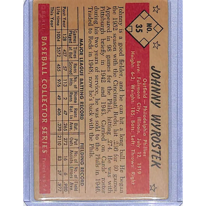 1953 Bowman Black and White #35 Johnny Wyrostek NM-MT Philadelphia Phillies Baseball Card Image 2