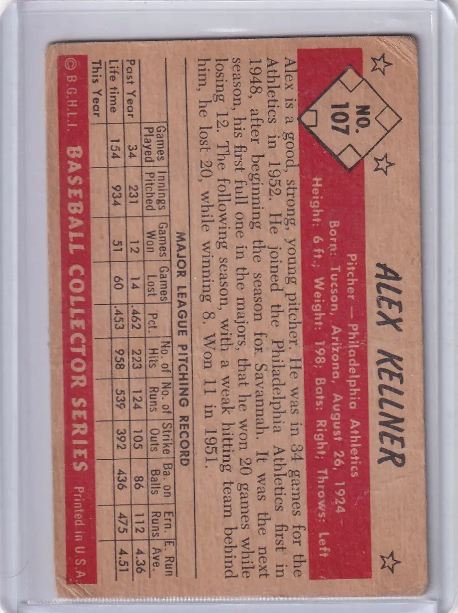 1953 Bowman Color #107 Alex Kellner - Philadelphia Athletics