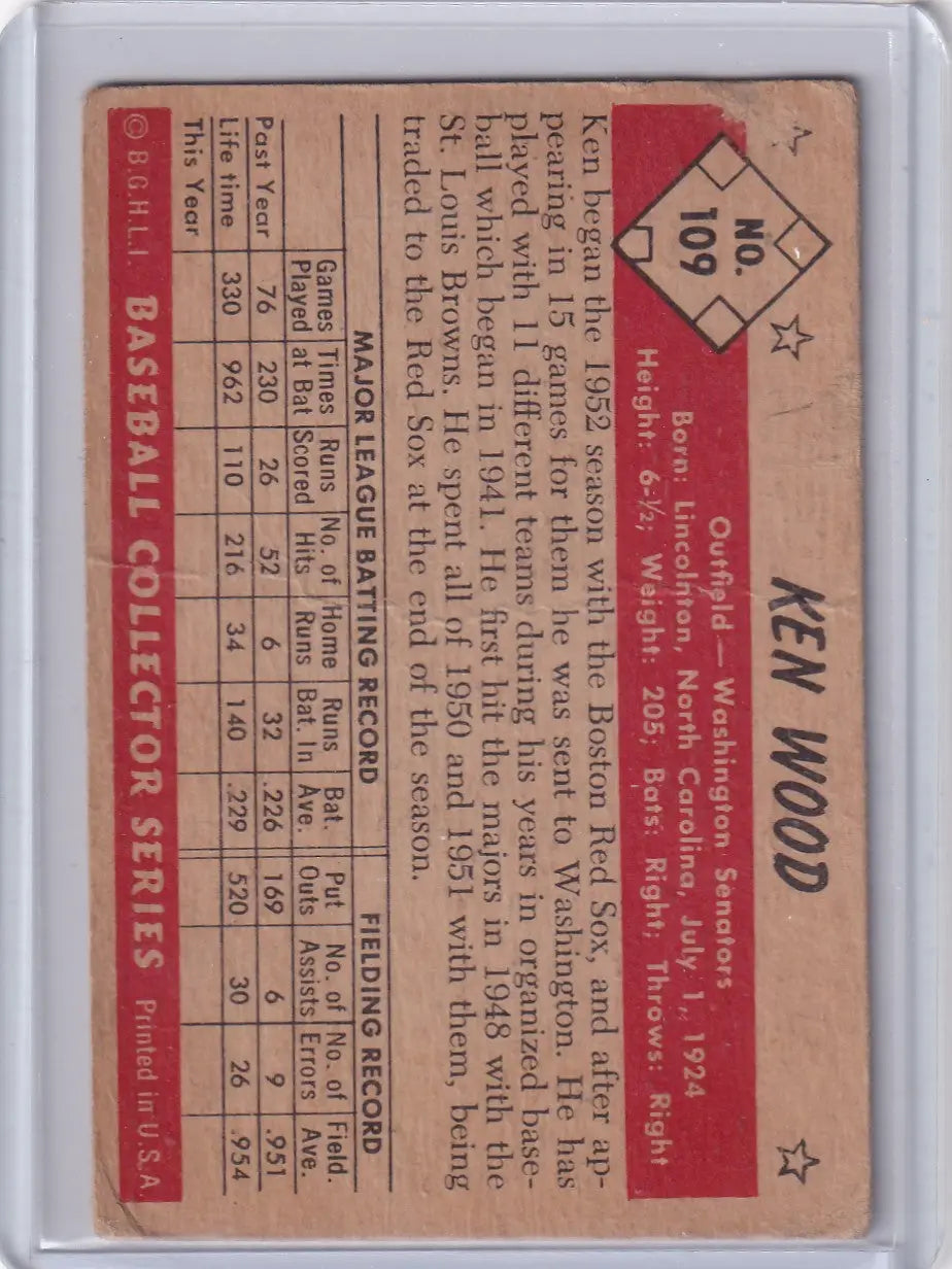1953 Bowman Color #109 Ken Wood - Washington Senators