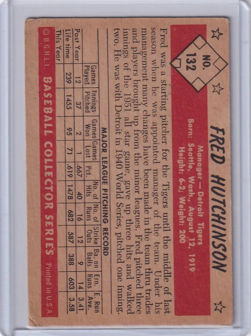 1953 Bowman Color #132 Fred Hutchinson - Detroit Tigers