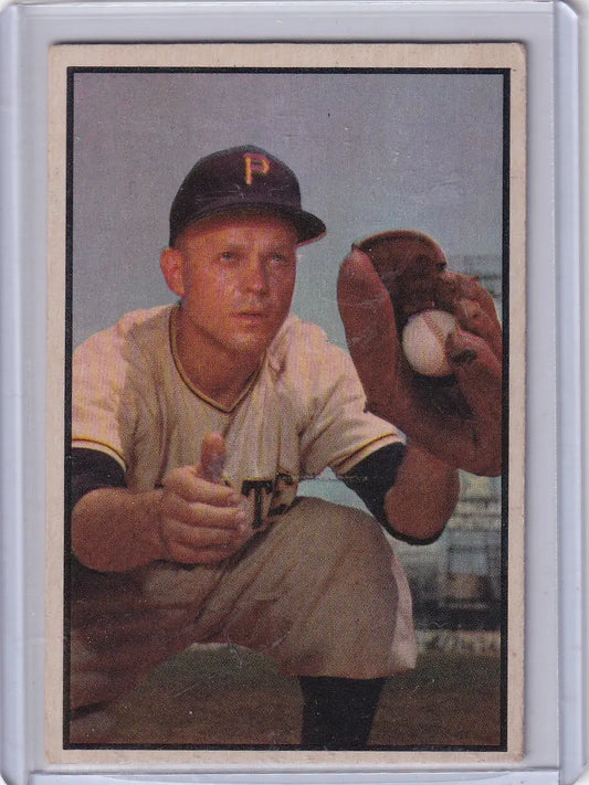 Vintage Bowman Color baseball card of Clem Koshorek from the Pittsburgh Pirates team