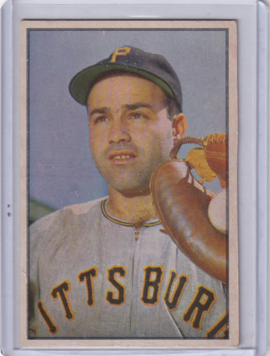 Vintage baseball card of Joe Garagiola from Bowman Color Pittsburgh Pirates 1953