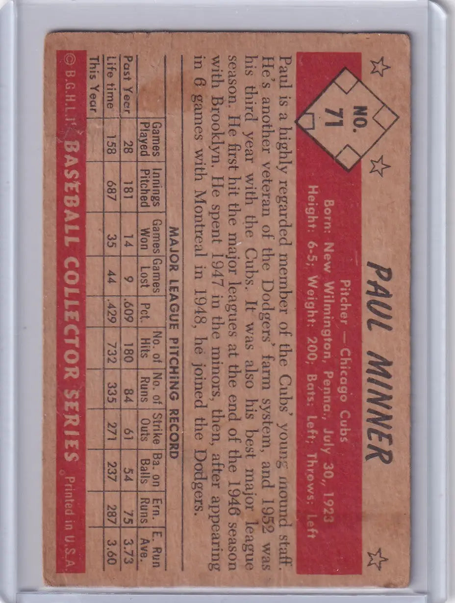 1953 Bowman Color #71 Paul Minner - Chicago Cubs