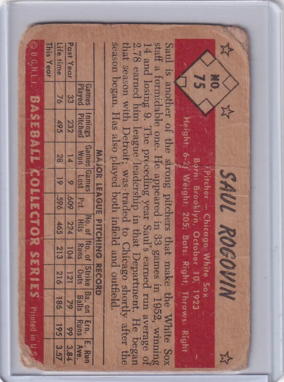 1953 Bowman Color #75 Saul Rogovin - Chicago White Sox