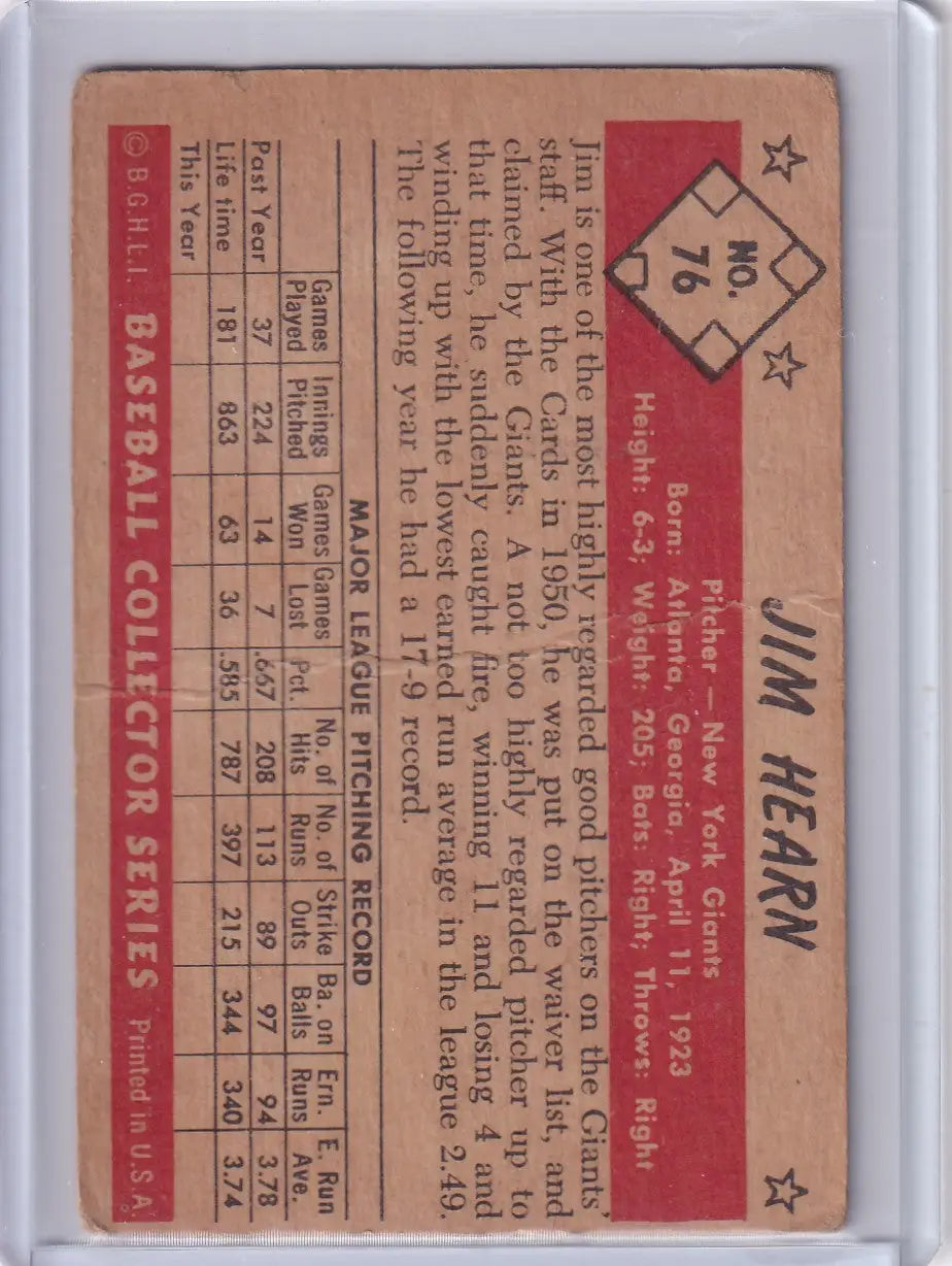 1953 Bowman Color #76 Jim Hearn - New York Giants