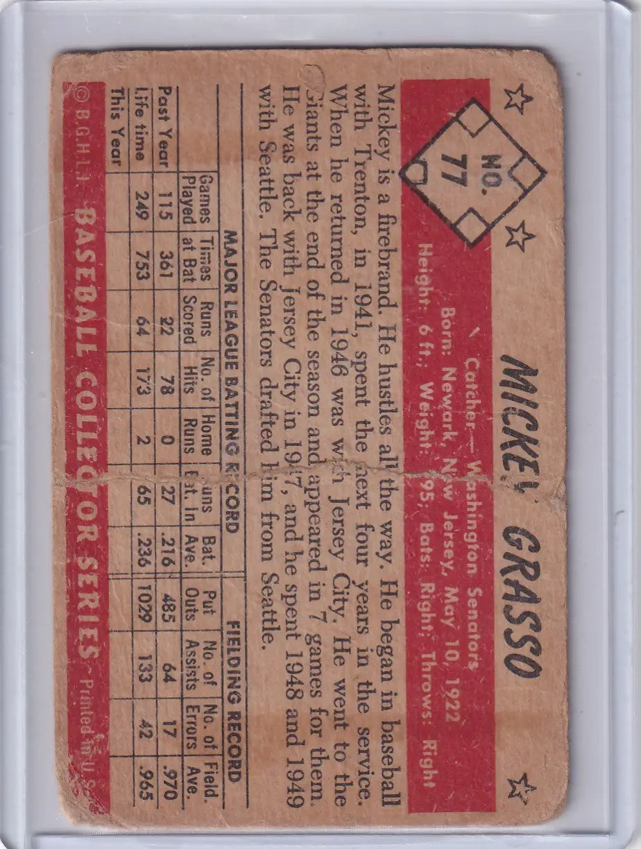 1953 Bowman Color #77 Mickey Grasso - Washington Senators