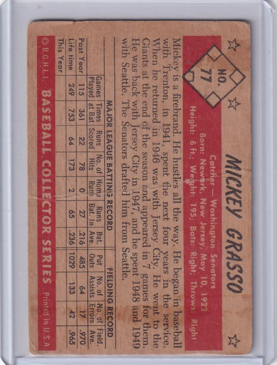 1953 Bowman Color #77 Mickey Grasso - Washington Senators