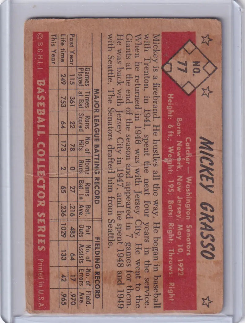 1953 Bowman Color #77 Mickey Grasso - Washington Senators
