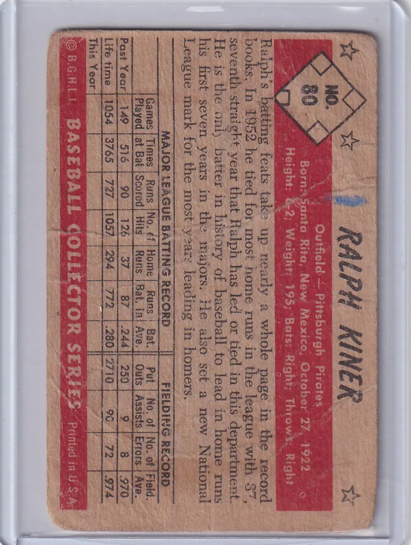 1953 Bowman Color #80 Ralph Kiner - Pittsburgh Pirates