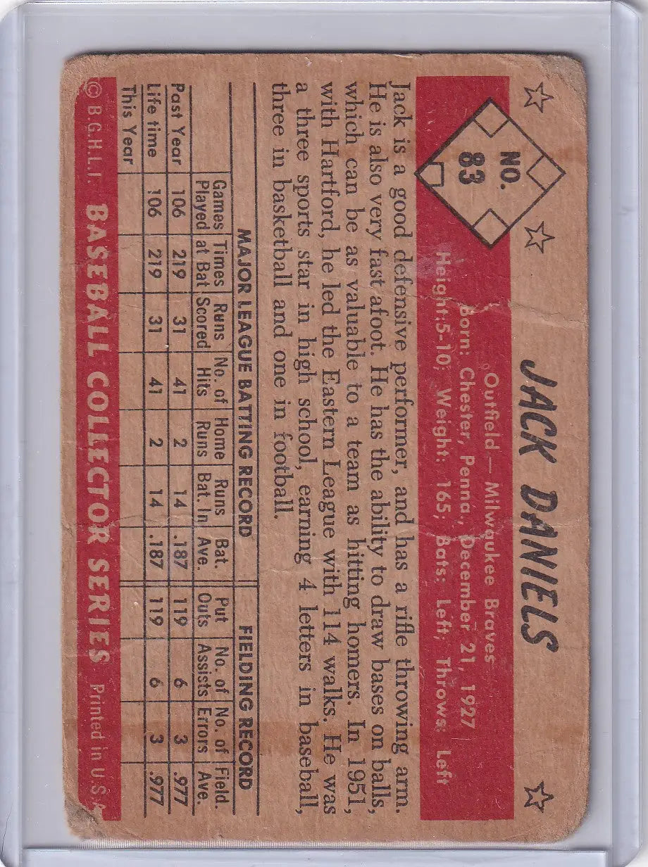 1953 Bowman Color #83 Jack Daniels - Milwaukee Braves RC