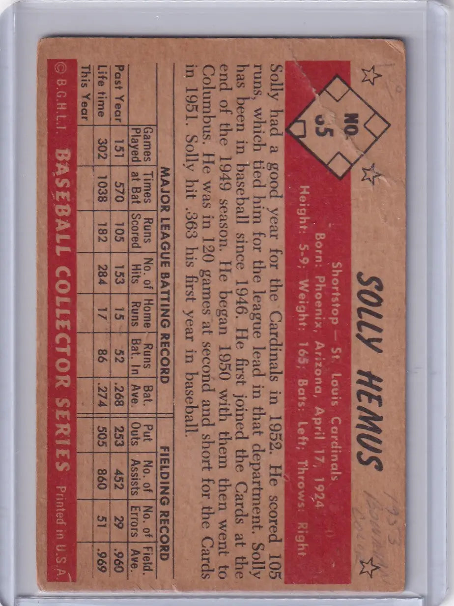1953 Bowman Color #85 Solly Hemus - St. Louis Cardinals