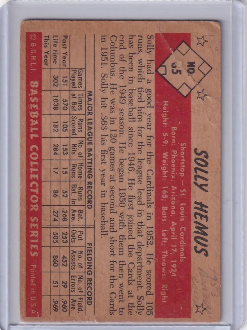 1953 Bowman Color #85 Solly Hemus - St. Louis Cardinals