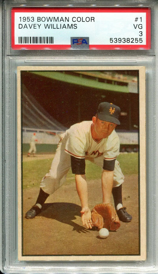 Graded 1953 Bowman Davey Williams #1 PSA 3 VG New York Giants Baseball Card image