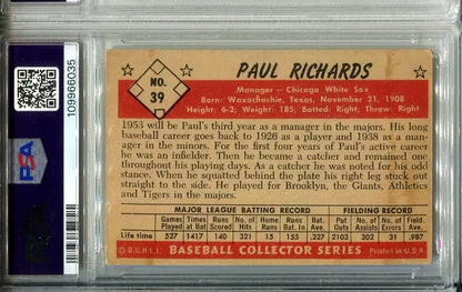 Vintage 1953 Bowman Paul Richards Manager baseball card graded PSA 4 DNA 9 AUTO