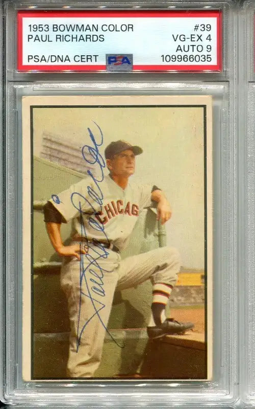 1953 Bowman Paul Richards baseball card with autograph graded PSA/DNA 9 and VG-EX 4