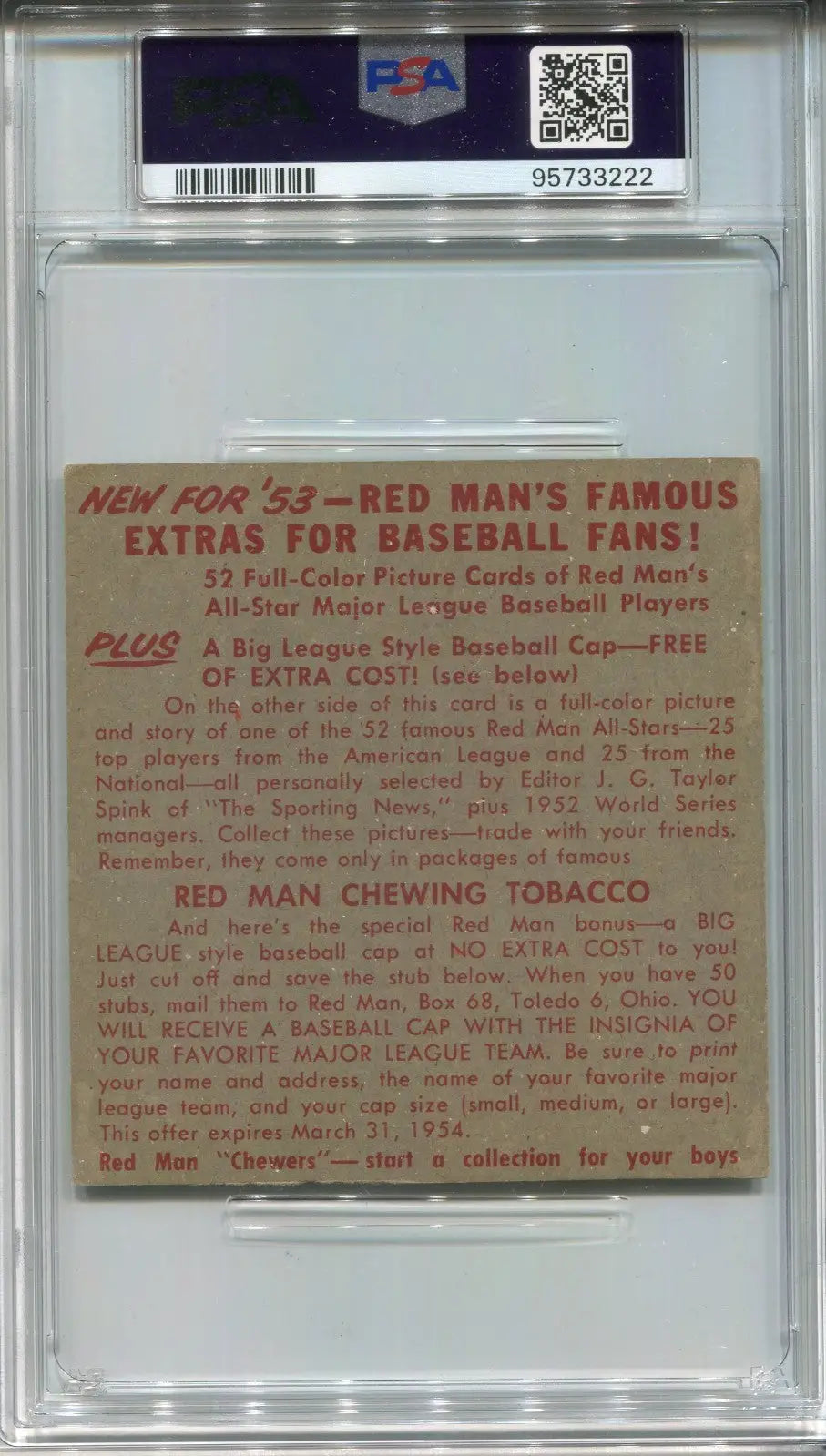 1953 Red Man #24 Al Rosen Signed without Tab PSA DNA 10 Auto - Baseball Card Single