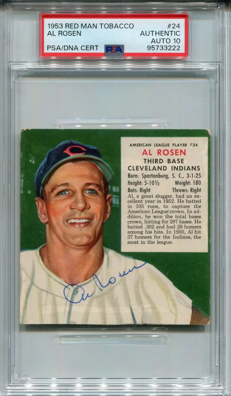 1953 Red Man #24 Al Rosen Signed without Tab PSA DNA 10 Auto - Baseball Card Single