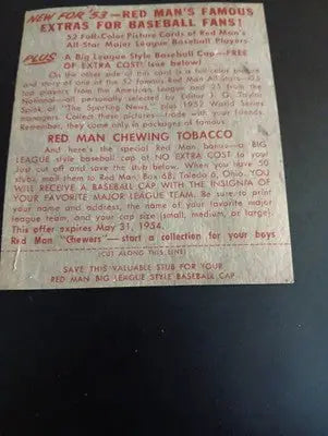 1953 Red Man Tobacco - AL. Roberto ’Bobby’ Avila #26. Cleveland Indians. VG - Baseball Card Single