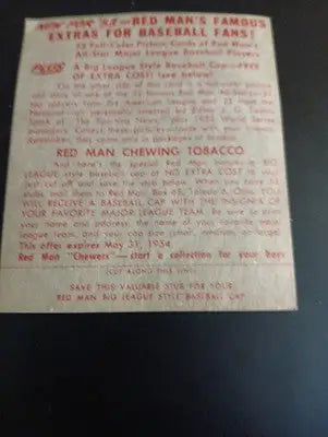 1953 Red Man Tobacco NL - #20 Wes Westrum. NY Giants. w/tab intact. VG+ - Baseball Card Single