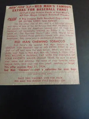 1953 Red Man Tobacco NL - #20 Wes Westrum. NY Giants. w/tab intact. VG+ - Baseball Card Single