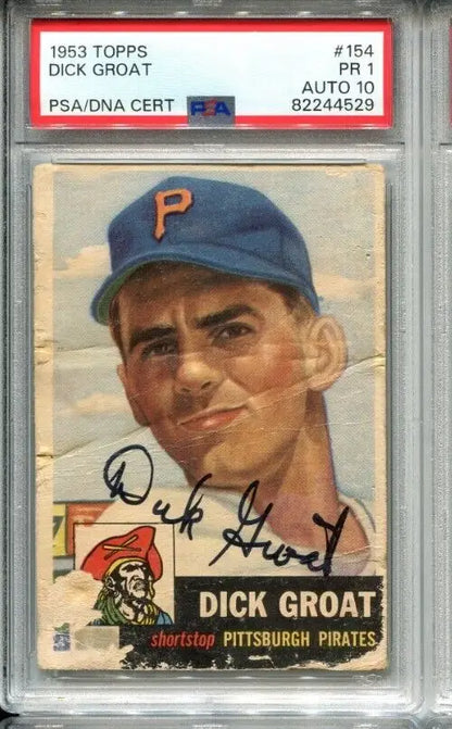 Graded Dick Groat trading card with PSA DNA autograph, 1953 Topps Baseball #154