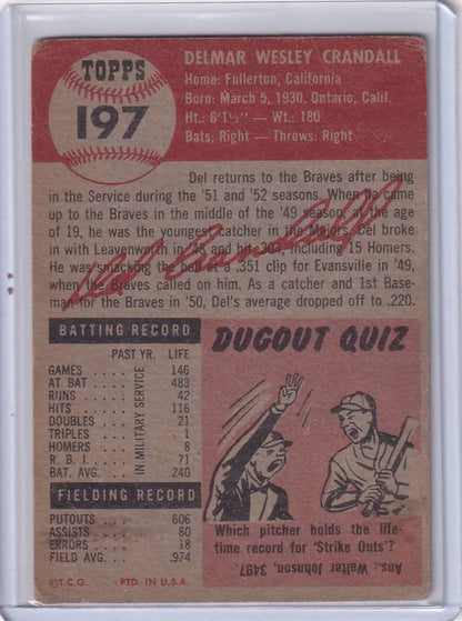 Vintage 1957 Topps Baseball card featuring Del Crandall of the Milwaukee Braves