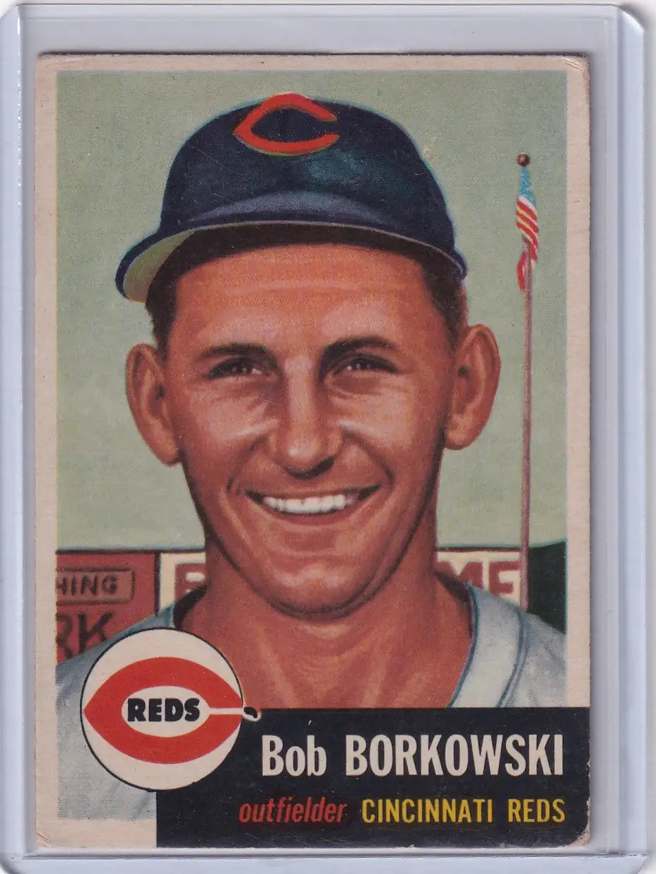 1953 Topps Baseball #7 Bob Borkowski - Cincinnati Reds DP