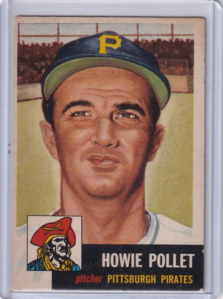 Vintage Topps Baseball card of Howie Pollet with Pittsburgh Pirates logo