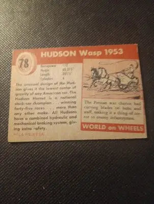 1953 Topps World Of Wheels Hudson Wasp #78. Trimmed. VG-EX - Racing Card Single